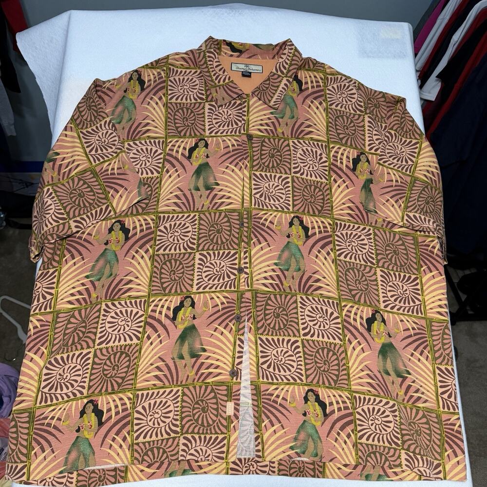 Tommy Bahama 100% Silk XXL Mens Hula Girl Hawaiian Camp Shirt Copyrighted Print